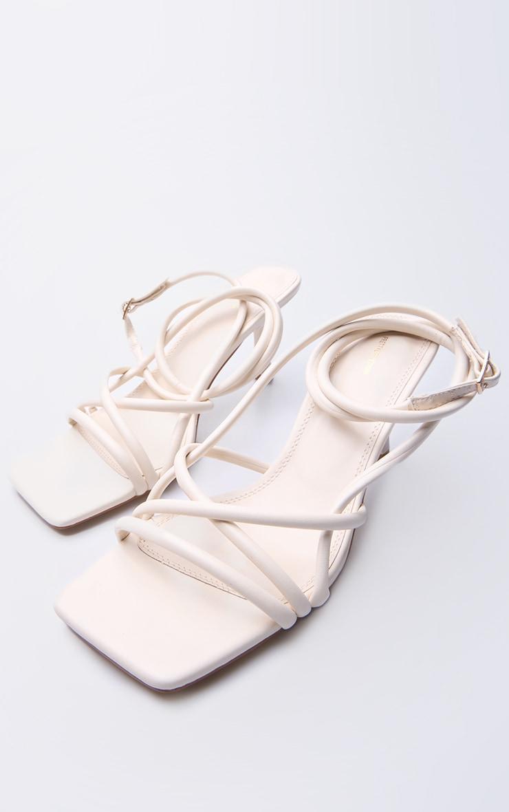 Cream PU Square Toe Tube Strappy Mid Stiletto Heeled Sandals product image