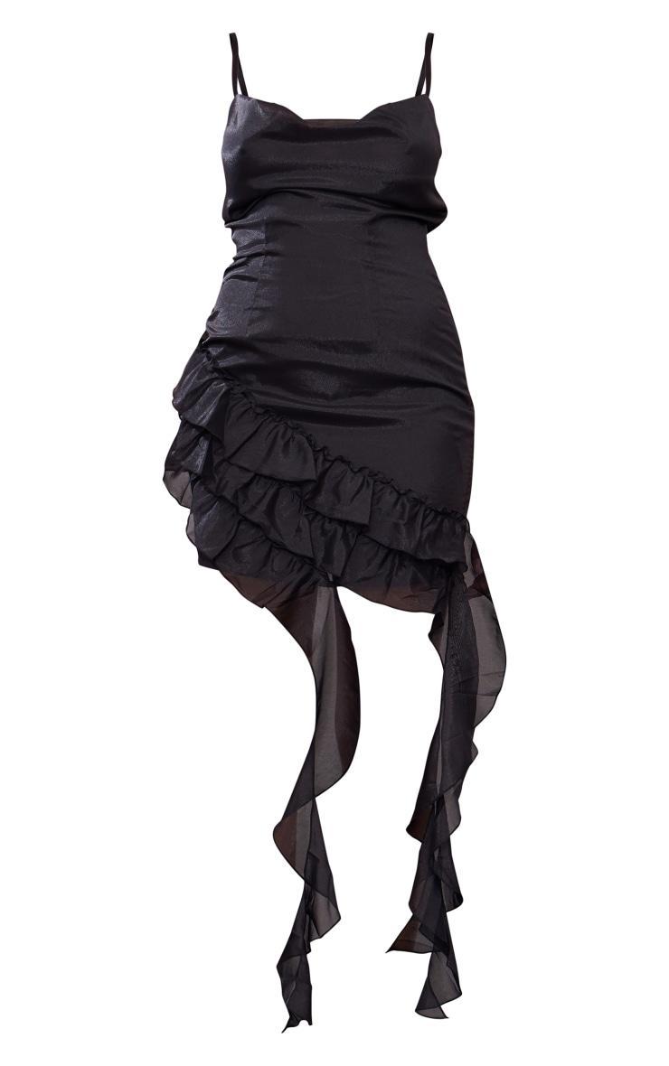 Tall Black Textured Frill Mini Dress Product Image