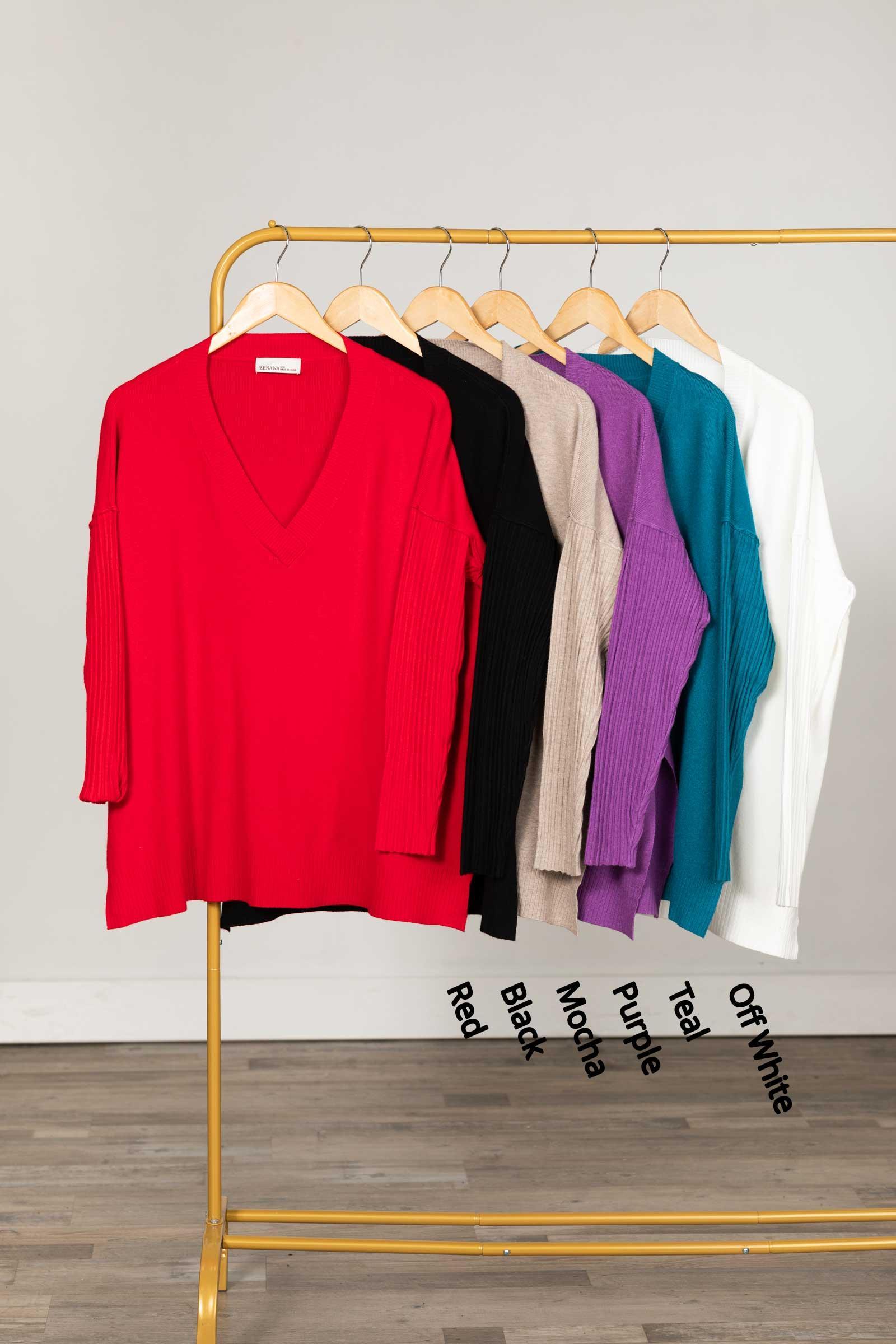 Ribbed Hem and Sleeve V-Neck Sweater Product Image