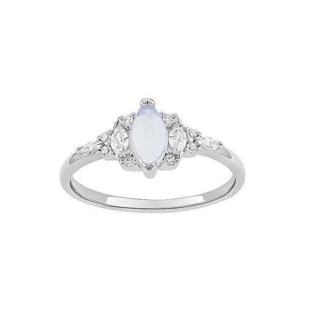 PRIMROSE Sterling Silver Cubic Zirconia & Moonstone Cluster Ring, Womens Sterling Silver Blue Product Image