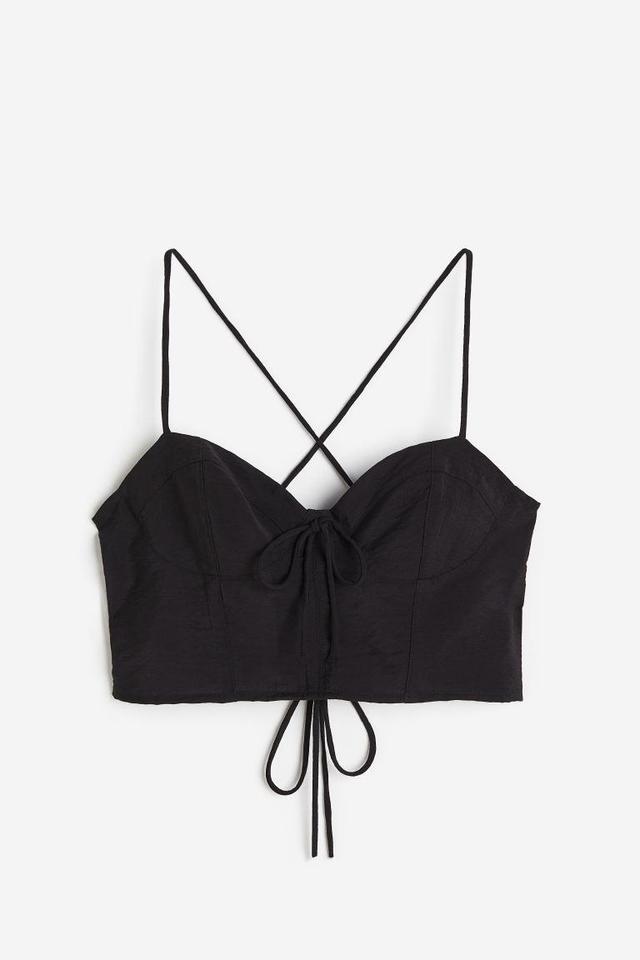 H & M - Bustier-style Crop Top - Black Product Image