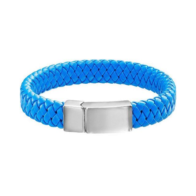 Stainless Steel Woven Leather Bracelet - Men, Mens Blue Product Image