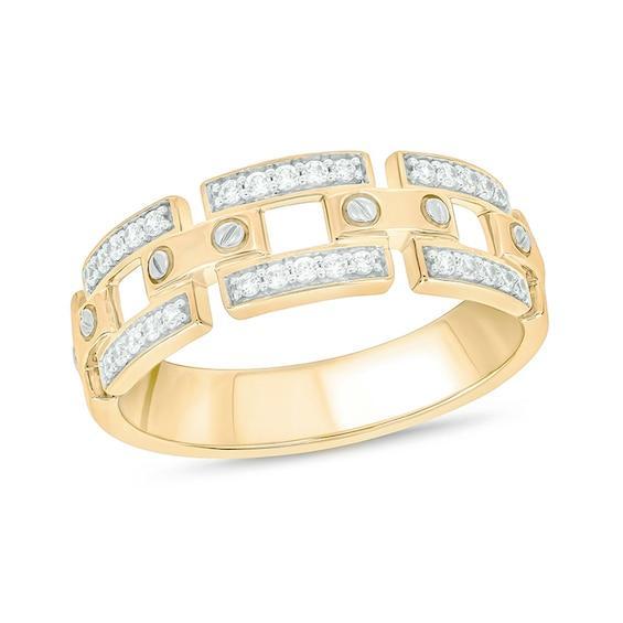 Men's 1/4 CT. T.w. Diamond Link Chain and Screw Accent Ring in Sterling Silver with 14K Gold Plate Product Image