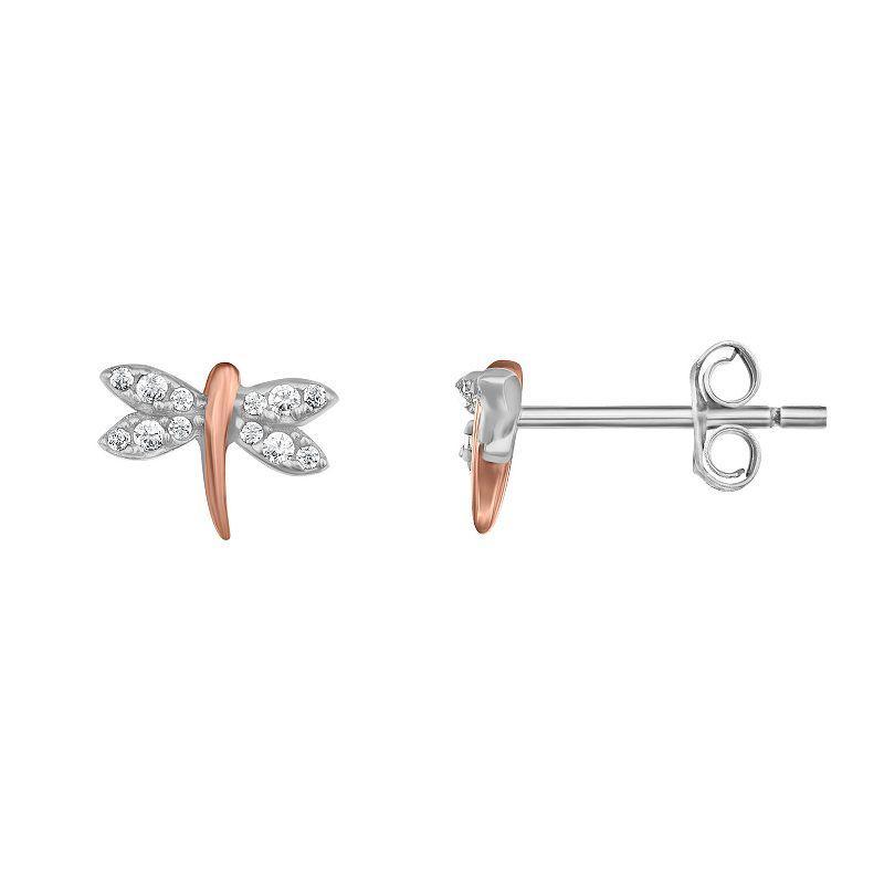 PRIMROSE Two Tone Sterling Silver Cubic Zirconia Dragonfly Stud Earrings, Womens Product Image