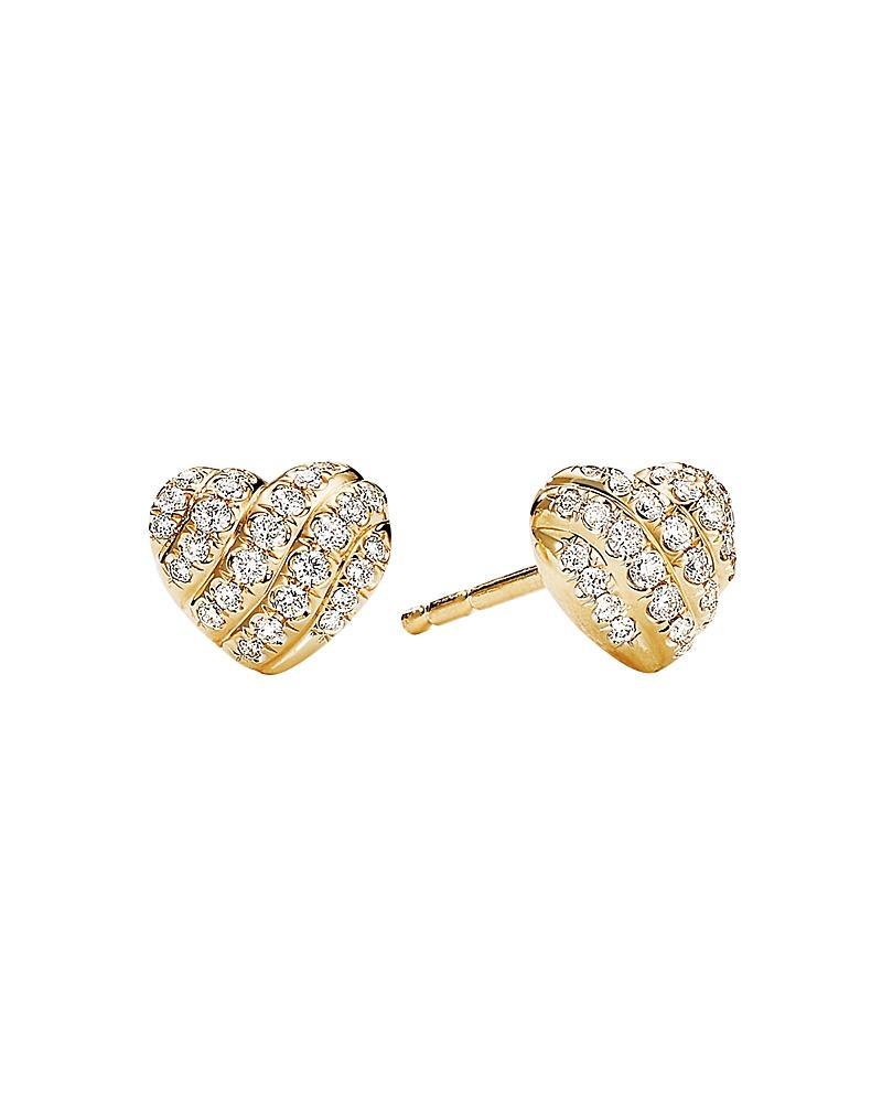 Womens Heart Stud Earrings in 18K Yellow Gold with Pav Diamonds Product Image