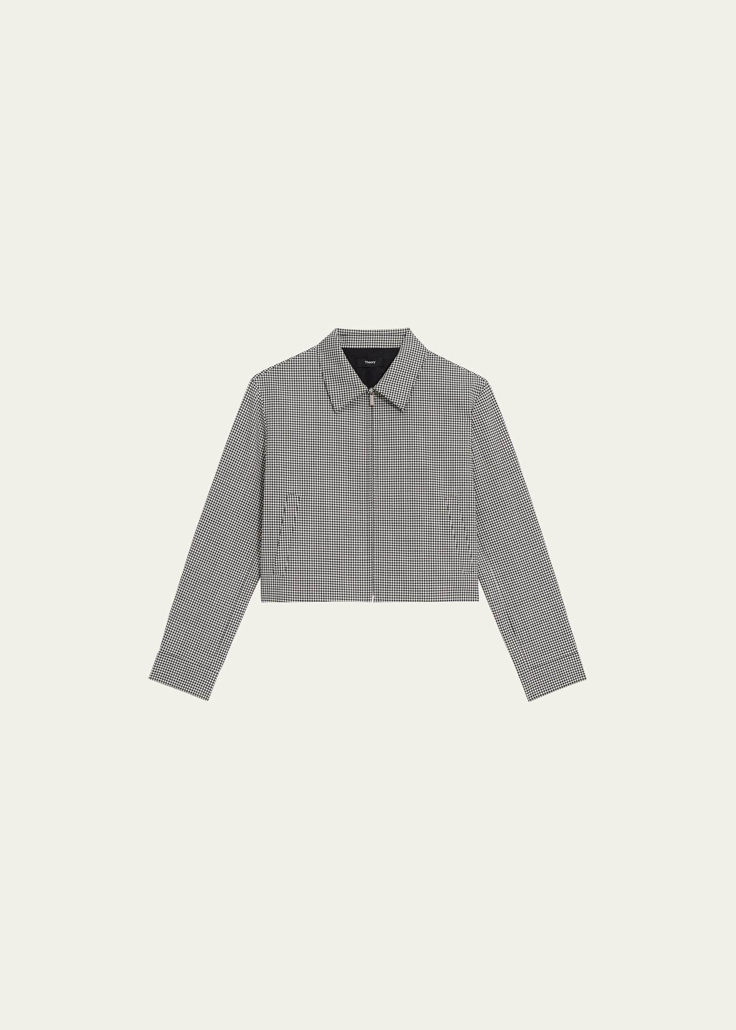 Check Wool-Blend Crop Jacket Product Image