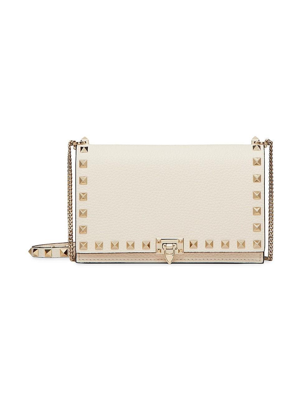 Womens Grainy Calfskin Pouch With Rockstud Chain Product Image