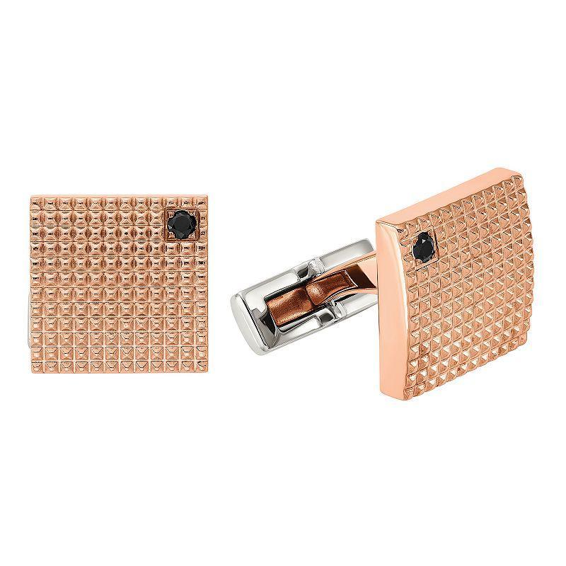 Mens Rose Gold-Tone Steel & Black Cubic Zirconia Textured Cufflinks Product Image