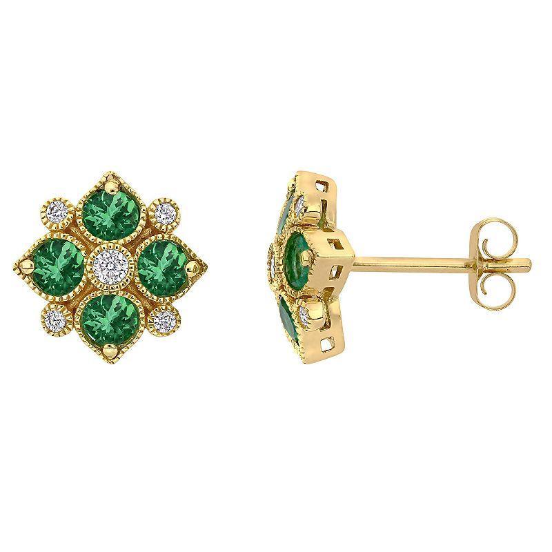 Stella Grace 14K Gold Emerald & 1/8 Carat T.W. Stud Earrings, Womens Product Image