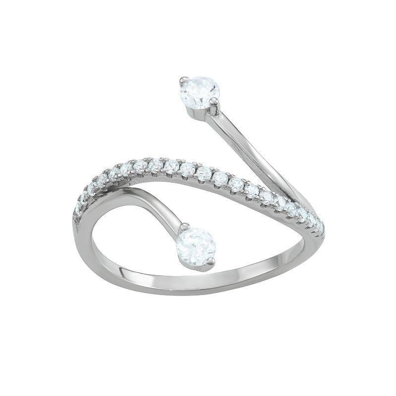 Contessa Di Capri Sterling Silver Cubic Zirconia Bypass Ring, Womens Sterling Silver Clear Product Image