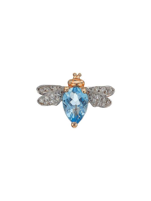 Womens Honey 14K Rose Gold, Blue Topaz & 0.02 TCW Diamond Bee Stud Earring Product Image