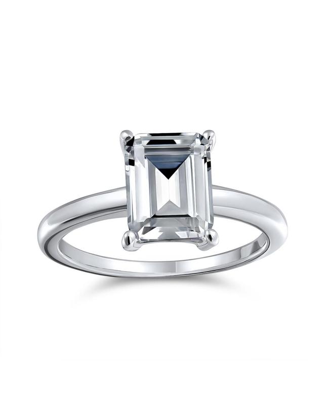 Bling Jewelry Classic Timeless Simple 2.5CT Rectangle Brilliant Emerald Cut Cz Solitaire Promise Ring For Women Thin Band Sterling Silver Product Image