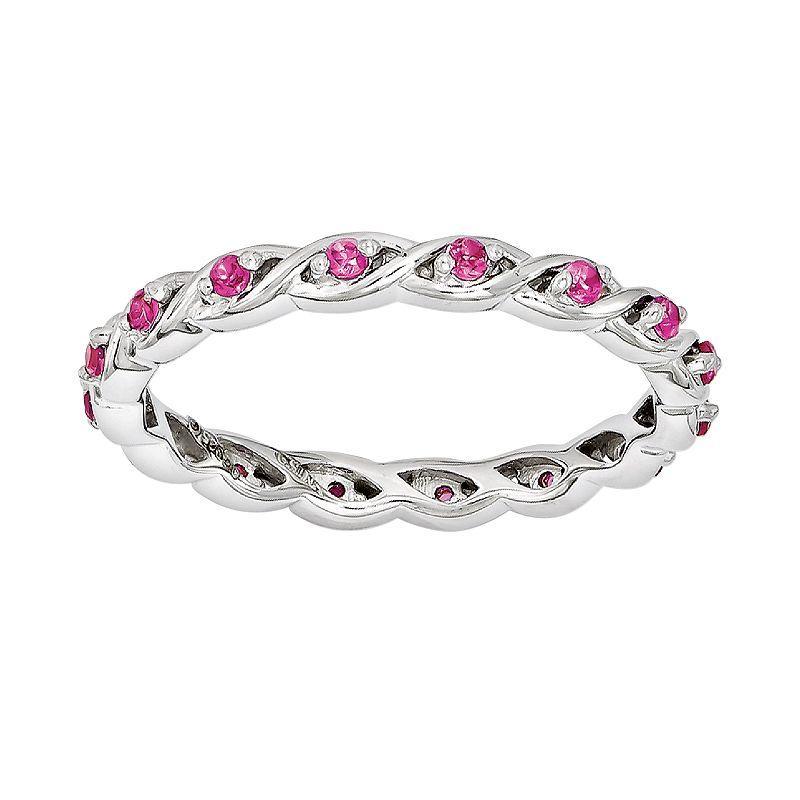 Stacks & Stones Sterling Silver Lab-Created Pink Sapphire Stack Ring, Womens Product Image