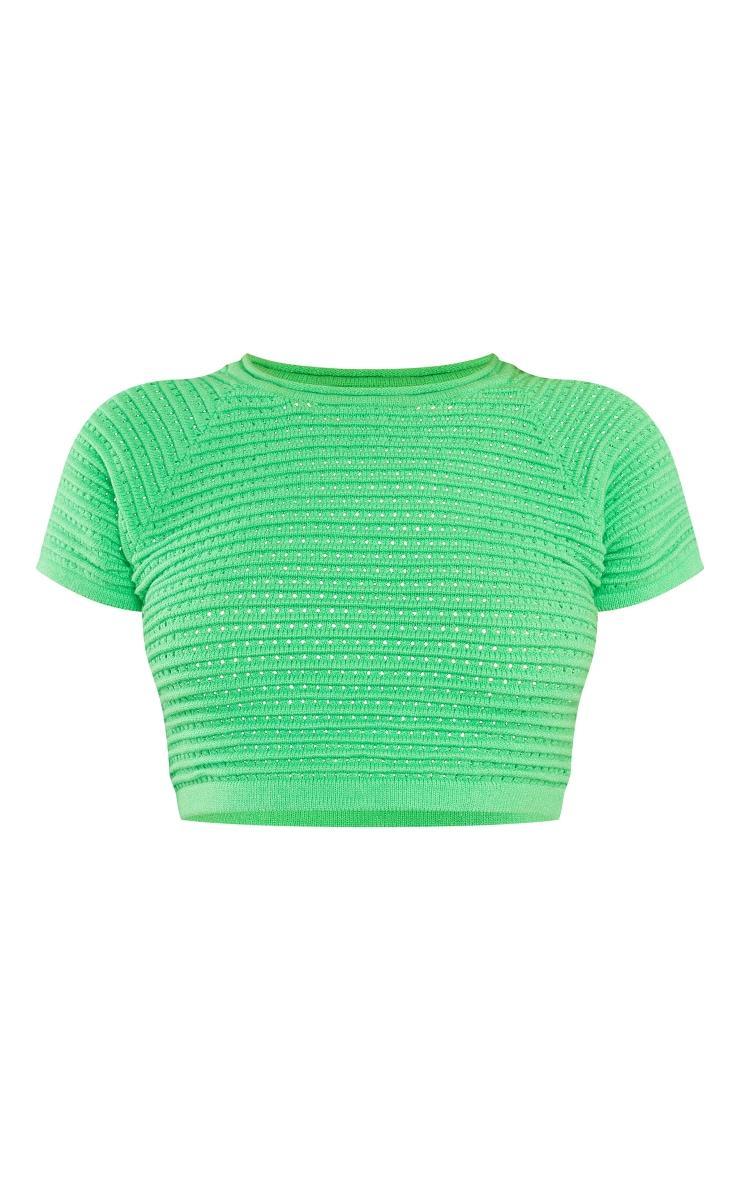 Apple Green Wave Open Knit Short Sleeve Top Product Image