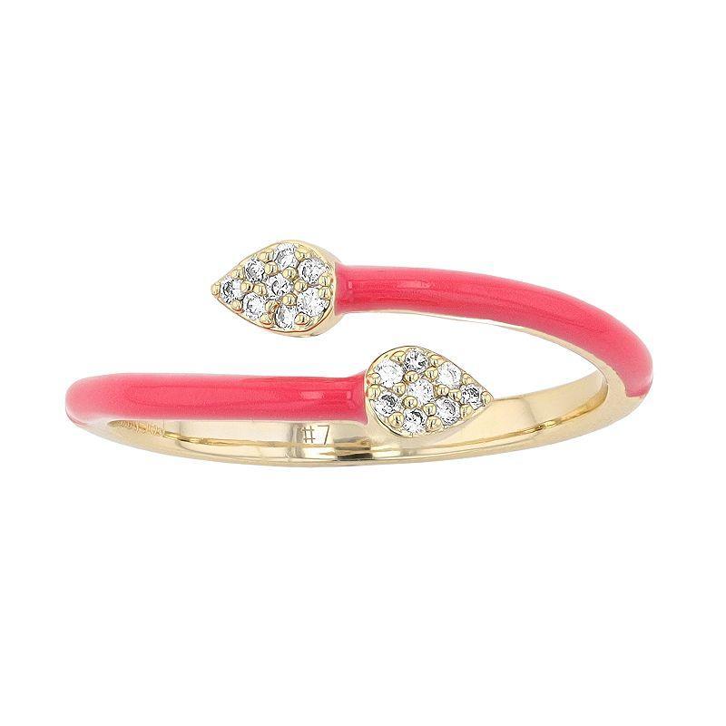 14k Gold-Plated Silver with Cubic Zirconia Pink Enamel Stacking Ring, Womens Gold Tone Product Image