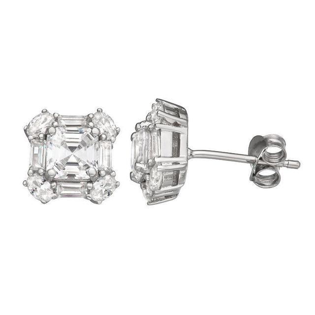 Contessa Di Capri Cubic Zirconia Cushion Stud Earrings, Womens, Sterling Silver Product Image