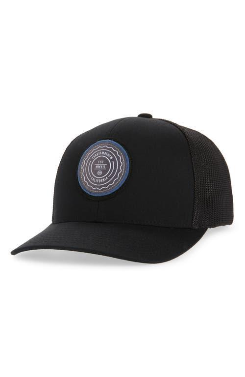 Mens Travis Mathew Black The Patch Trucker Snapback Hat Product Image