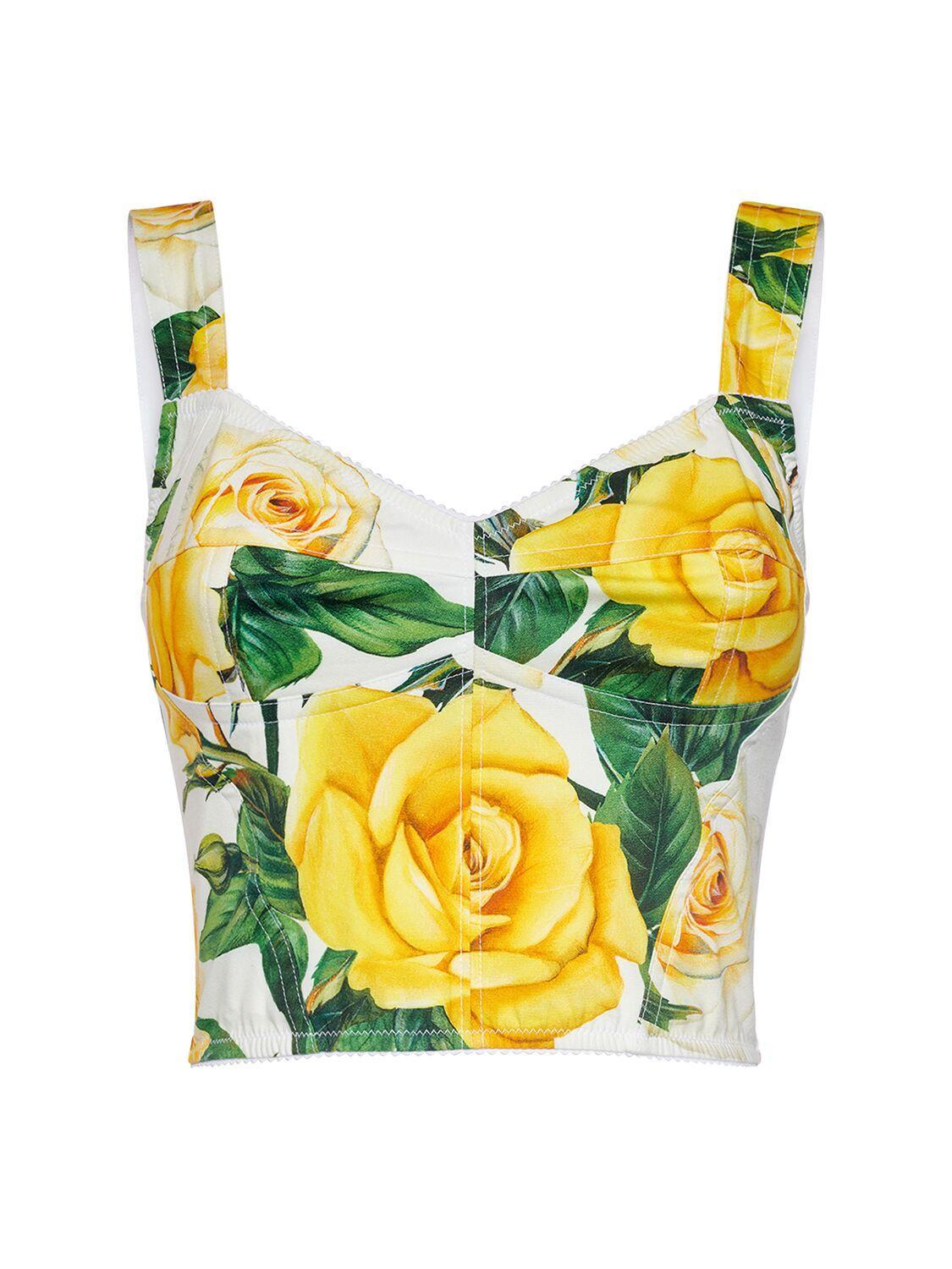 Rose-print Corset Top In Yellow Product Image