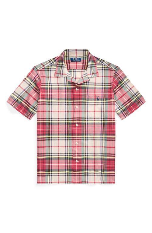 Classic Fit Madras Plaid Camp Shirt In Cream,red Multi Product Image