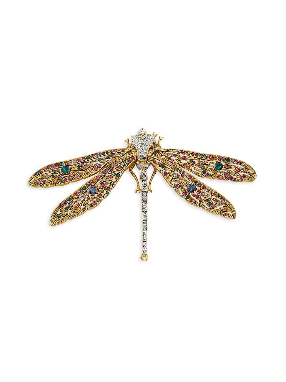 Womens Goldtone Multicolored Rhinestone Dragonfly Pin Product Image