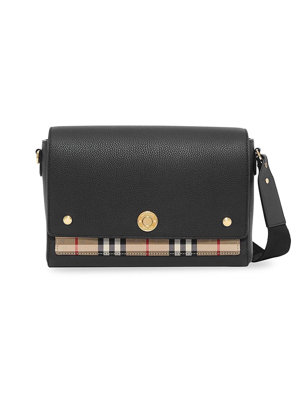 burberry Note Leather & Vintage Check Crossbody Bag Product Image