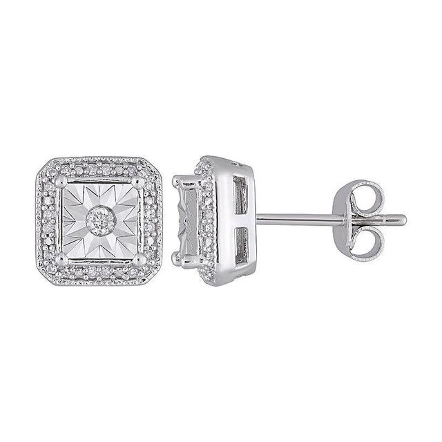 Stella Grace Sterling Silver 1/5 Carat T.W. Diamond Halo Square Stud Earrings, Womens Product Image