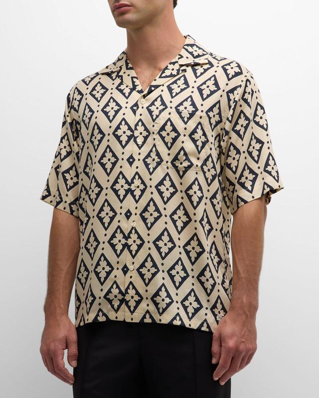 Men's Floral-Print Lyocell Camp Shirt Product Image