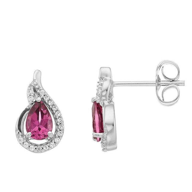 Sterling Silver Rhodolite Garnet & Lab-Created White Sapphire Teardrop Stud Earrings, Womens, Red Product Image