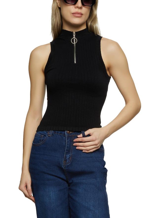 Womens Seamless Ribbed Zip Neck Tank Top Product Image