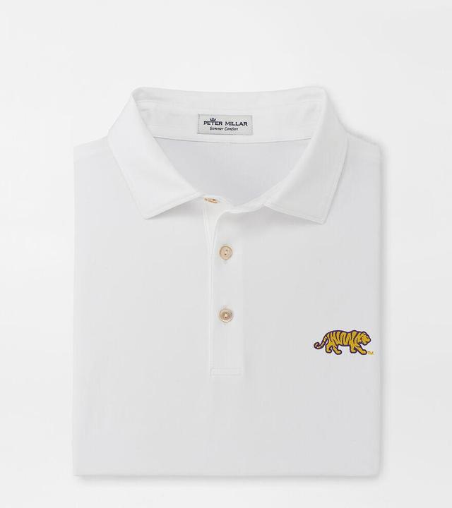 Peter Millar Mens LSU Mike the Tiger Solid Performance Jersey Polo (Sean Self Collar) | Color: White | Size: M Product Image