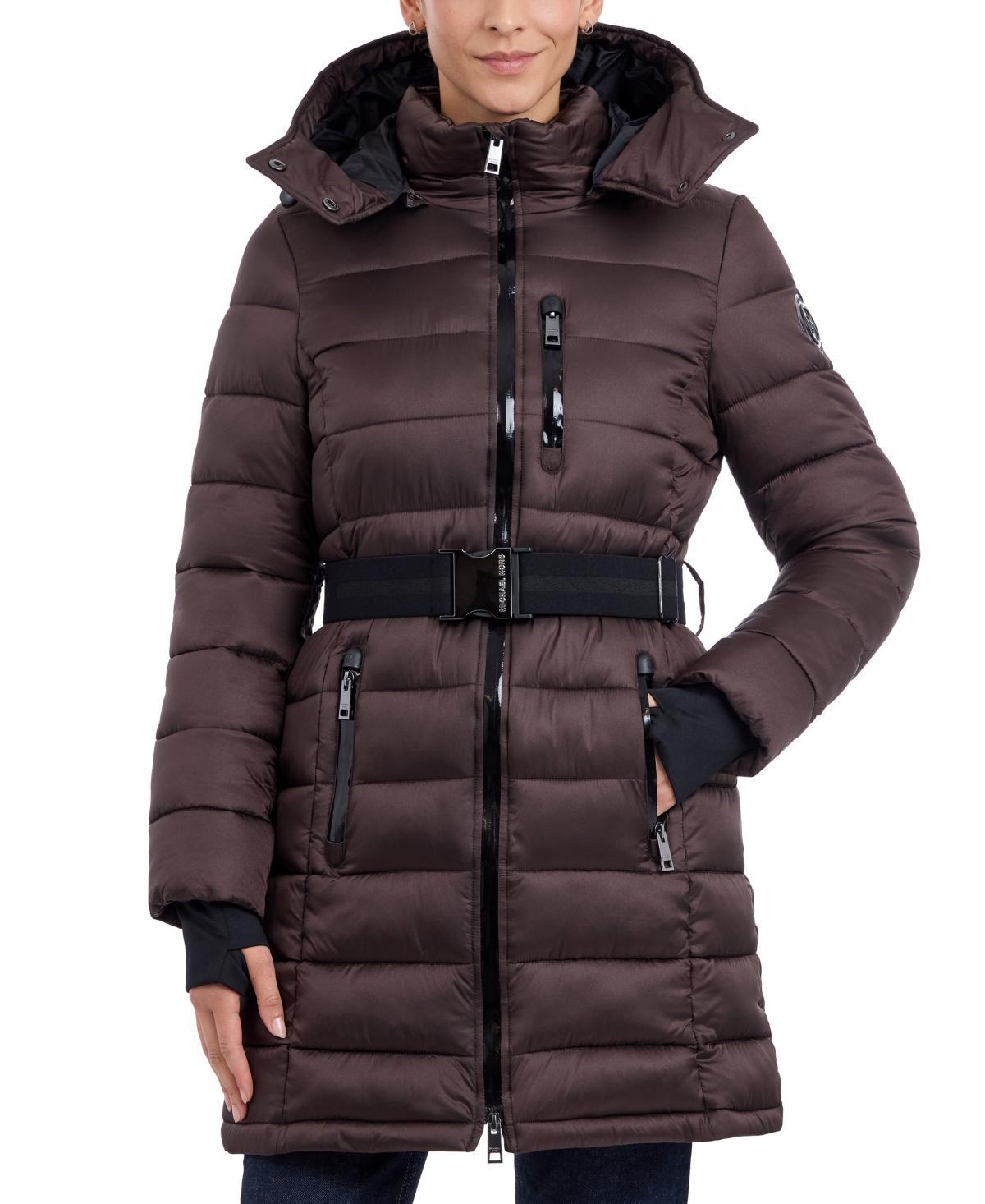 Michael Michael Kors Womens Belted Hooded Puffer Coat, Created for Macys Product Image