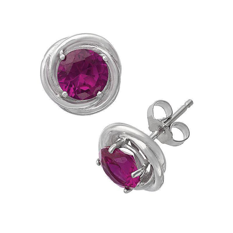 Sterling Silver Lab-Created Ruby Swirl Stud Earrings, Womens, Red Product Image