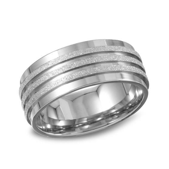 Men's 6.0mm Diamond-Cut Double Row Wedding Band in Stainless Steel Product Image