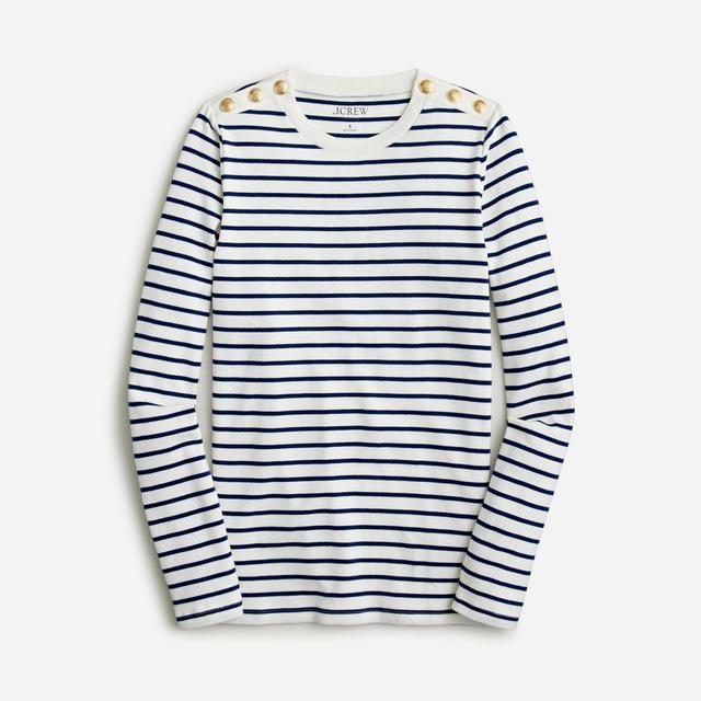 Perfect-fit long-sleeve crewneck T-shirt with buttons Product Image