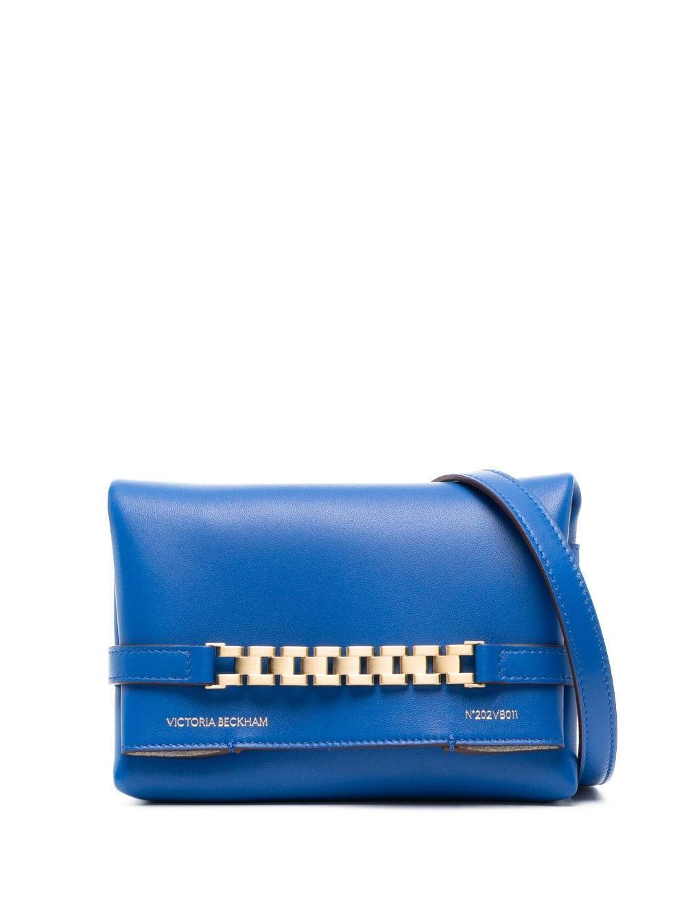 Chain Pouch Leather Tote Bag In Blue Product Image