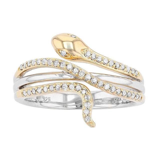 Sterling Silver Two Tone 1/5 Carat T.W. Diamond Snake Ring, Womens Product Image