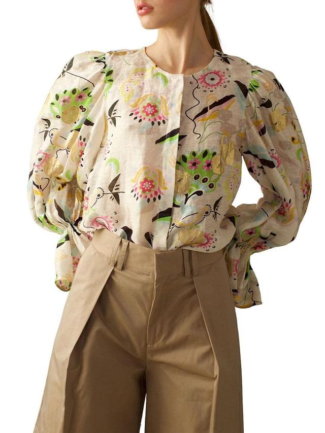 Womens Floral Linen-Silk Blouse Product Image