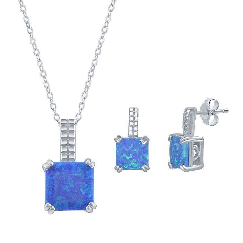 Sterling Silver Lab-Created Blue Opal Necklace & Earring Set, Womens Product Image