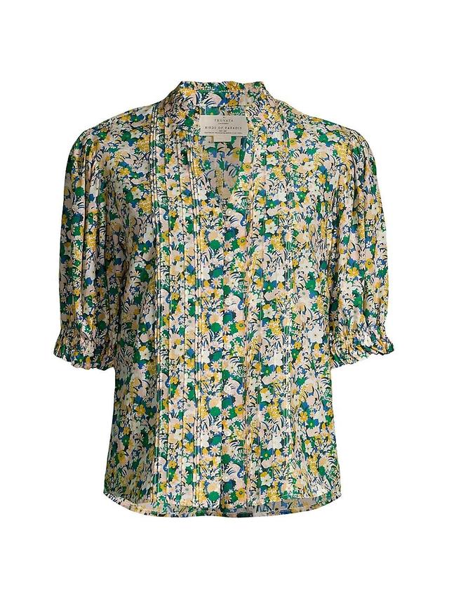 Womens Eliza Floral Puff-Sleeve Cotton & Silk Blouse Product Image