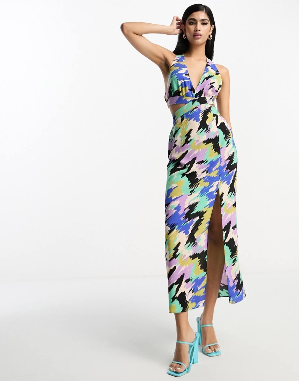 ASOS DESIGN halter neck cut out midi dress Product Image