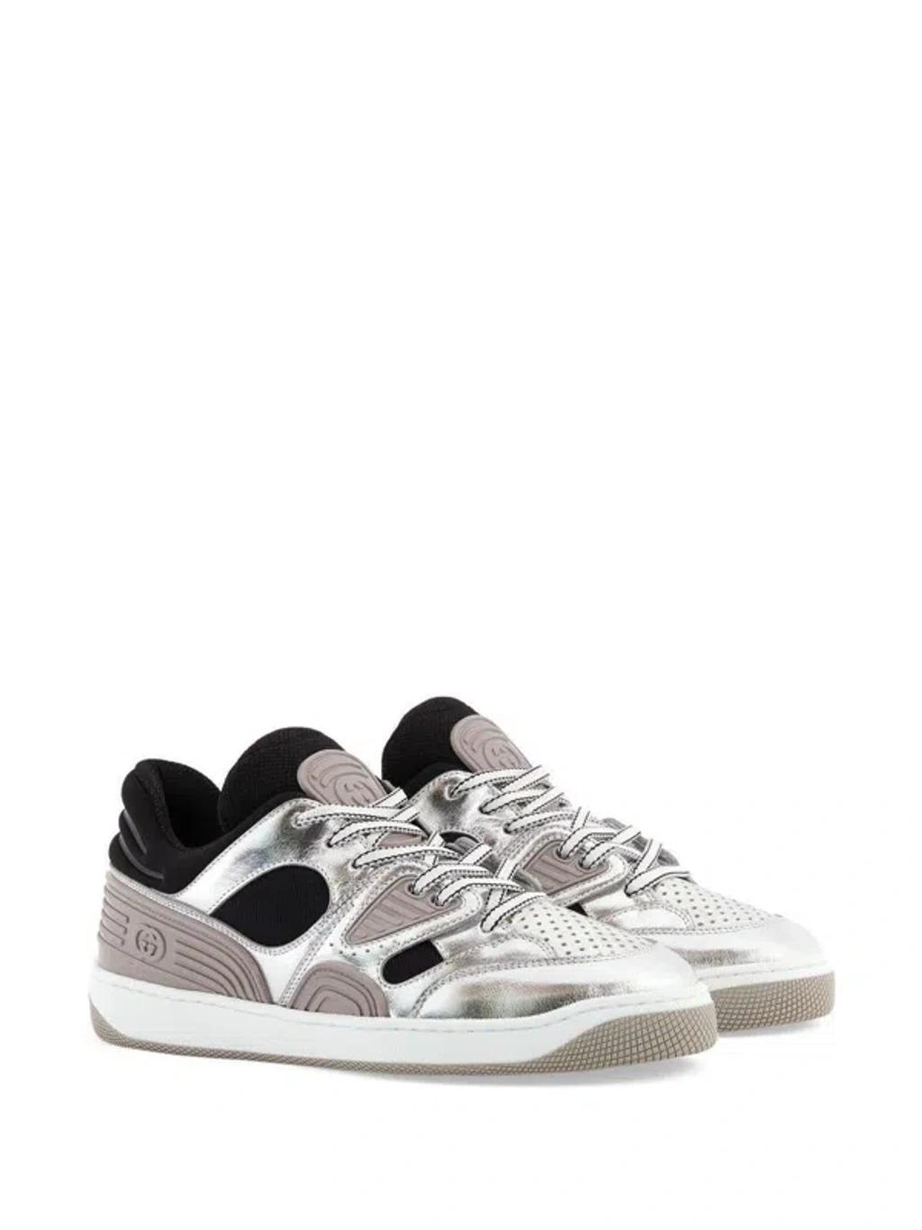 GUCCI Leather Basket Sneakers In Silver Product Image