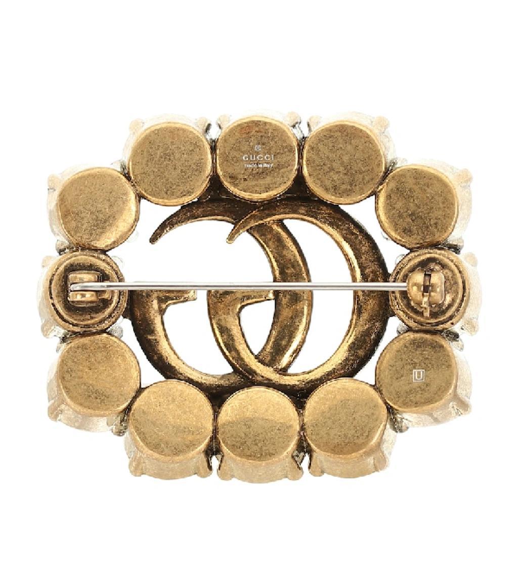 GUCCI Metal Double G Brooch With Crystals In Gold Product Image