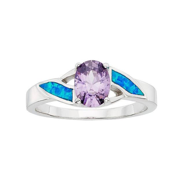 Cubic Zirconia & Lab-Created Blue Opal Sterling Silver Ring, Womens Multicolor Product Image