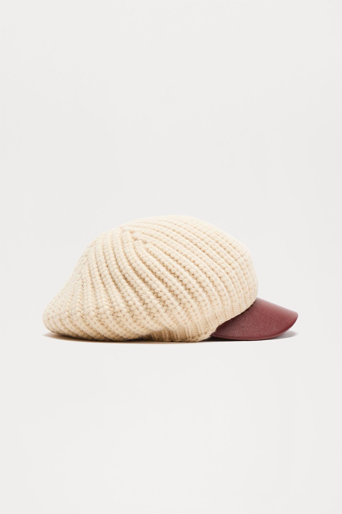 Knitted Cabbie Hat - Beige/Brown Product Image