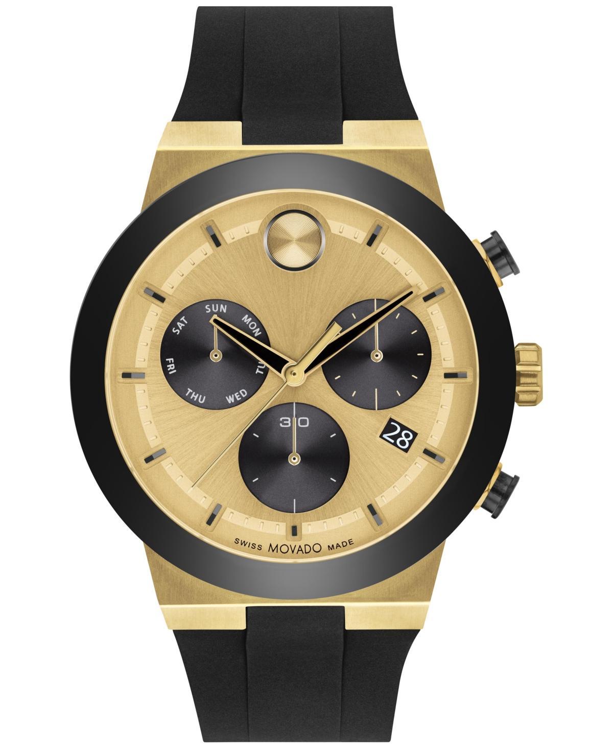 Movado Mens Swiss Chronograph Bold Fusion Black Silicone Strap Watch 44mm - Two Tone Product Image