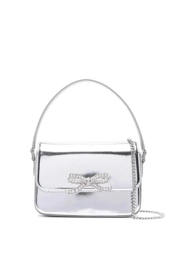 Self Portrait Baguette Micro Leather Shoulder Bag In Silver Product Image