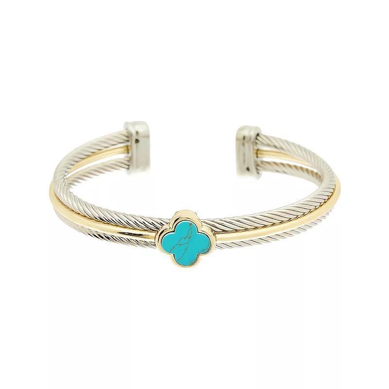 Juvell Two-Tone 18k Gold Plated Simulated Turquoise Blossom Medallion Cuff Bracelet, Womens, Multicolor Product Image