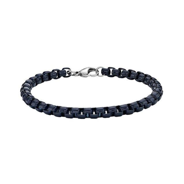 Mens LYNX Blue Acrylic Coated Stainless Steel Box Chain Bracelet Product Image