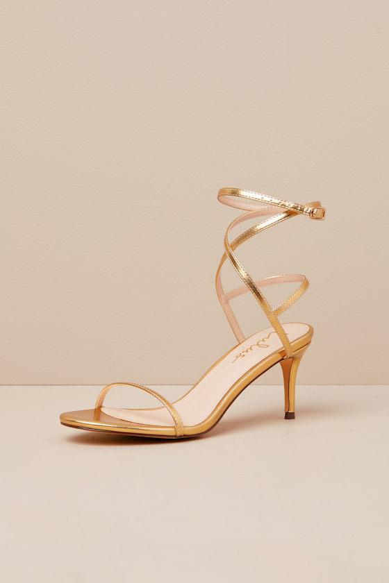 Sydd Gold Ankle Wrap Low Heel Sandals Product Image