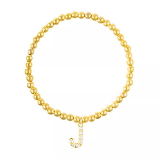 Adornia Gold Tone Simulated Pearl Initial Stretch Bracelet, Womens Gold Tone J Product Image